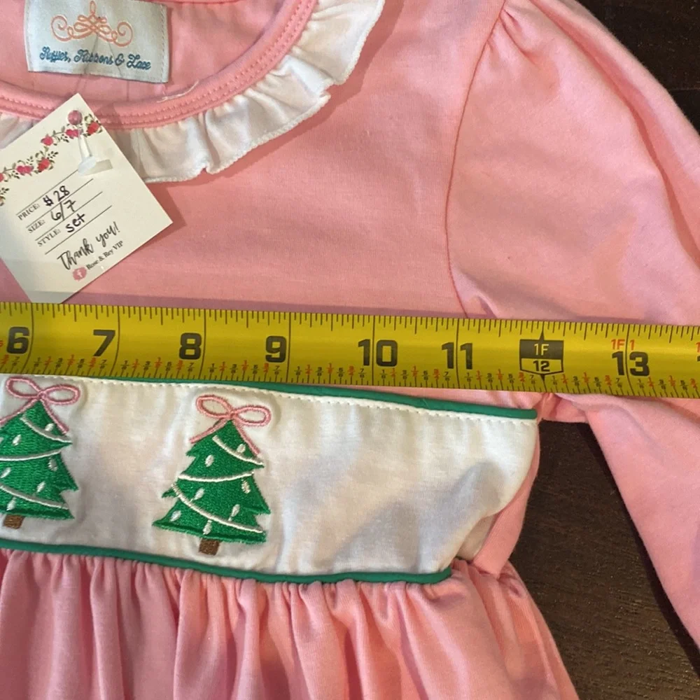 CB Boutique Girls Sz. 6/7 -2pc set Christmas Tree Pink Plaid